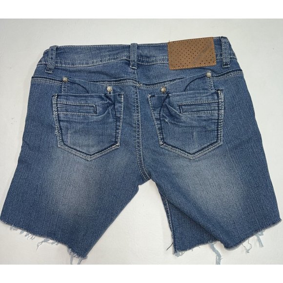 Almost Famous Womens Cutoffs Blue Jean Shorts Size 1 Denim Stretch Distressed - Picture 4 of 4